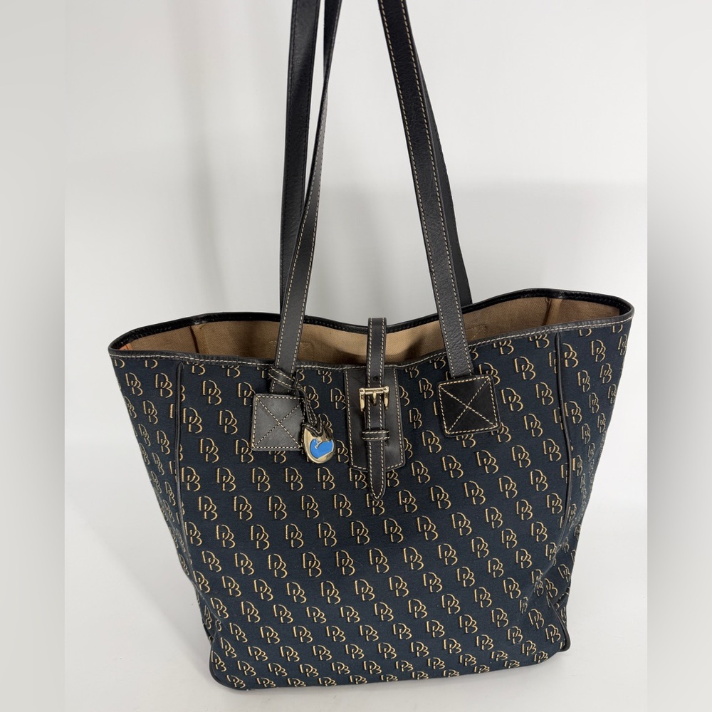 Dooney And Bourke Blue & Gold Signature Monogram Canvas & Leather Large Tote Bag